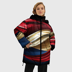 Куртка зимняя женская Золотые и красные волны абстракции, цвет: 3D-черный — фото 2