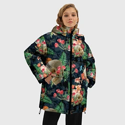Куртка зимняя женская Узор из черепов с цветами и листьями, цвет: 3D-светло-серый — фото 2