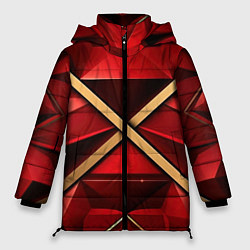 Куртка зимняя женская Золотые ленты на красном фоне, цвет: 3D-черный