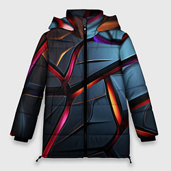 Куртка зимняя женская Разлом синих плит абстракт, цвет: 3D-черный