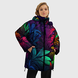 Куртка зимняя женская Яркие абстрактные листья, цвет: 3D-красный — фото 2