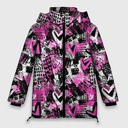 Куртка зимняя женская Каракулевые сердечки паттерн, цвет: 3D-черный