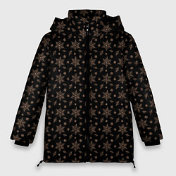 Женская зимняя куртка Узор из персиковых снежинок на черном