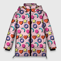 Куртка зимняя женская Современный узор с сердечной звездой и кругом, цвет: 3D-черный