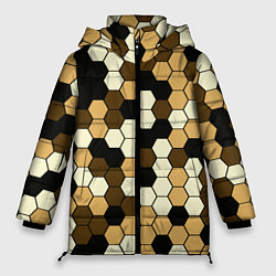 Куртка зимняя женская Камуфляж гексагон коричневый, цвет: 3D-черный