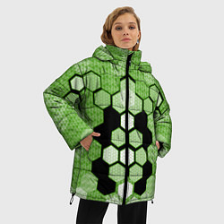Куртка зимняя женская Зелёная кибер броня hexagons, цвет: 3D-черный — фото 2