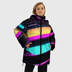 Куртка зимняя женская Косые полосы неона, цвет: 3D-черный — фото 2