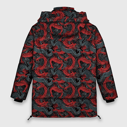 Женская зимняя куртка Красные драконы на сером фоне / 3D-Светло-серый – фото 2
