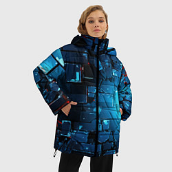 Куртка зимняя женская Синие абстрактные плиты, цвет: 3D-красный — фото 2