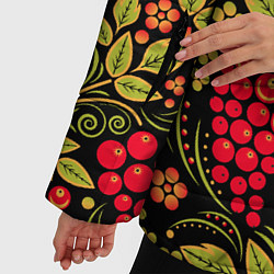 Куртка зимняя женская Хохломская роспись красные ягоды, цвет: 3D-черный — фото 2