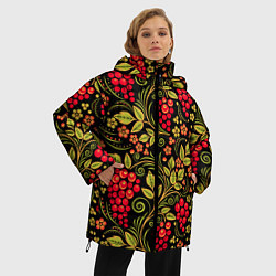 Куртка зимняя женская Хохломская роспись красные ягоды, цвет: 3D-светло-серый — фото 2