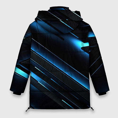 Женская зимняя куртка Черный абстрактный фон и синие неоновые вставки / 3D-Светло-серый – фото 2