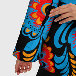Куртка зимняя женская Хохломская роспись разноцветные цветы на чёроном ф, цвет: 3D-черный — фото 2