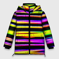 Куртка зимняя женская Цветные неоновые полосы, цвет: 3D-черный