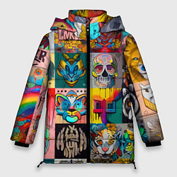 Куртка зимняя женская Всякая всячина - пэчворк, цвет: 3D-светло-серый