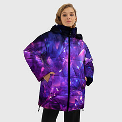 Куртка зимняя женская Синяя фиолетовая прозрачная абстракция, цвет: 3D-светло-серый — фото 2