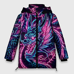 Куртка зимняя женская Neon Japanese dragon - irezumi, цвет: 3D-черный