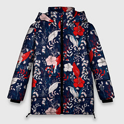 Куртка зимняя женская Цветущие реалистичные цветы, цвет: 3D-красный