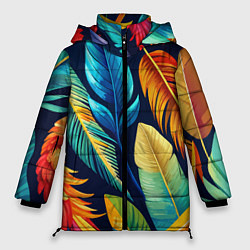 Куртка зимняя женская Пёстрые пёрышки попугаев, цвет: 3D-светло-серый