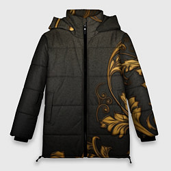 Куртка зимняя женская Объемные золотые узоры на черной ткани лепнина, цвет: 3D-светло-серый