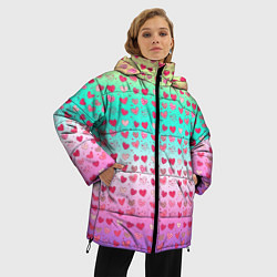 Куртка зимняя женская Паттерн сердечки на разноцветном фоне, цвет: 3D-черный — фото 2