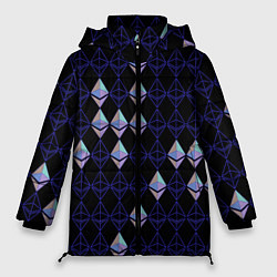 Куртка зимняя женская Криптовалюта Ethereum на черном, цвет: 3D-светло-серый