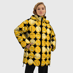 Куртка зимняя женская Золотые монеты Биткоин, Доджкоин, Шиба ину паттерн, цвет: 3D-черный — фото 2