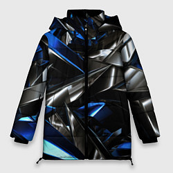 Куртка зимняя женская Синие и серебряные вставки абстракции, цвет: 3D-светло-серый