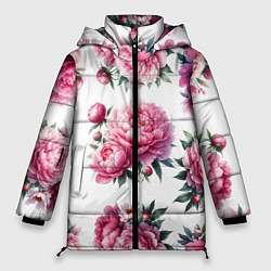 Куртка зимняя женская Розовые цветы пиона, цвет: 3D-красный