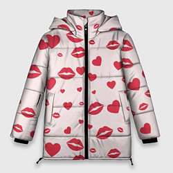 Куртка зимняя женская Поцелуйчики паттерн, цвет: 3D-черный