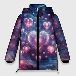 Куртка зимняя женская Космические сердца - звезды, цвет: 3D-черный