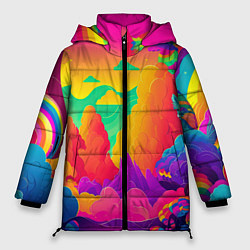 Куртка зимняя женская Яркие краски перетекают в радугу, цвет: 3D-черный