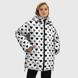 Куртка зимняя женская Черно-белые сердечки, цвет: 3D-черный — фото 2