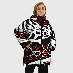 Куртка зимняя женская Белые и красные агрессивные линии на чёрном фоне, цвет: 3D-светло-серый — фото 2