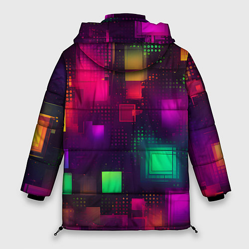 Женская зимняя куртка Разноцветные квадраты и точки / 3D-Светло-серый – фото 2