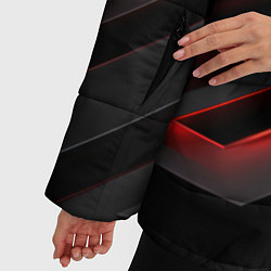 Куртка зимняя женская Красные яркие неоновые полосы на черной абстракции, цвет: 3D-черный — фото 2
