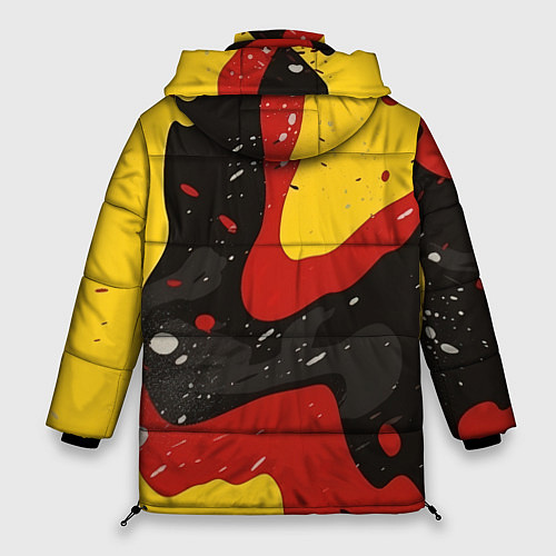 Женская зимняя куртка Красные желтые оранжевые пятна краски абстракция / 3D-Светло-серый – фото 2