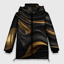 Куртка зимняя женская Золотистые волны на черной материи, цвет: 3D-черный