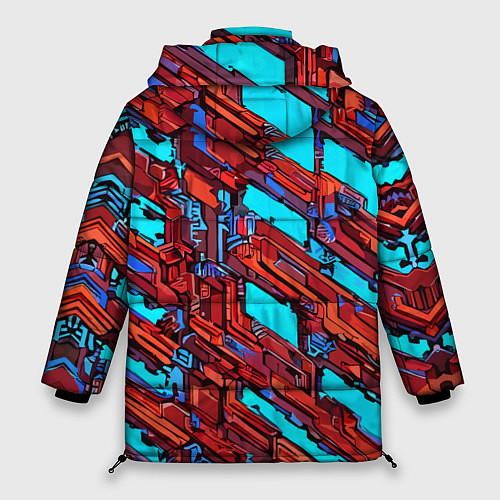 Женская зимняя куртка Красные фрагменты на голубом фоне / 3D-Светло-серый – фото 2