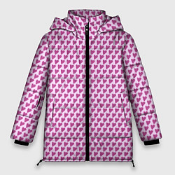 Куртка зимняя женская Паттерн сердечки на розовом фоне, цвет: 3D-красный