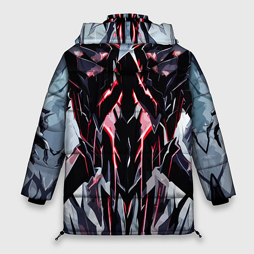 Женская зимняя куртка Чёрно-красная агрессивная абстракция на белом фоне / 3D-Светло-серый – фото 2