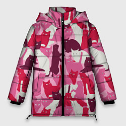 Куртка зимняя женская Розовый кошачий камуфляж, цвет: 3D-черный