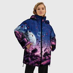 Куртка зимняя женская Абстрактные частицы в космосе, цвет: 3D-черный — фото 2
