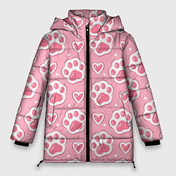 Куртка зимняя женская Кошачьи лапки и сердечки, цвет: 3D-светло-серый