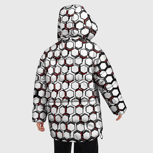 Женская зимняя куртка Киберпанк узор из шестиугольников красный / 3D-Красный – фото 4