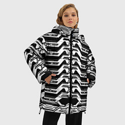 Куртка зимняя женская Чёрно-белая киберпанк броня, цвет: 3D-светло-серый — фото 2
