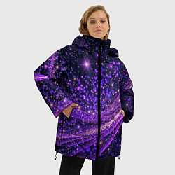 Куртка зимняя женская Фиолетовые сверкающие абстрактные волны, цвет: 3D-черный — фото 2