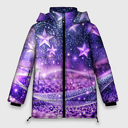 Куртка зимняя женская Абстрактные звезды в фиолетовых искрах, цвет: 3D-красный