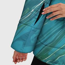 Куртка зимняя женская Жидкая текстура оттенков морской волны, цвет: 3D-черный — фото 2