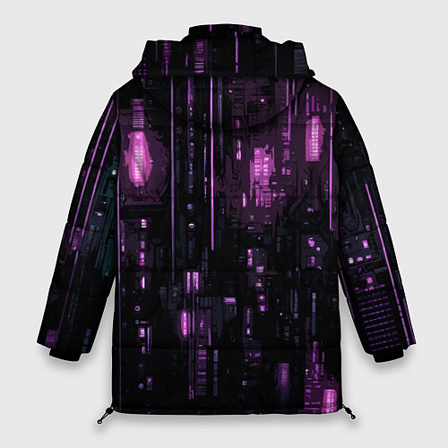 Женская зимняя куртка Киберпанк светящиеся фиолетовые элементы / 3D-Светло-серый – фото 2